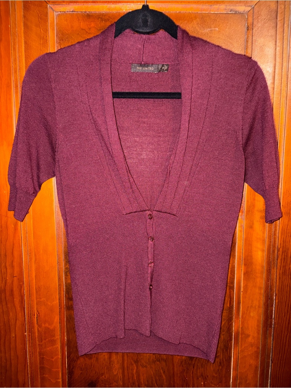 The Limited Short Sleeve Cardigan Sweater - Plum